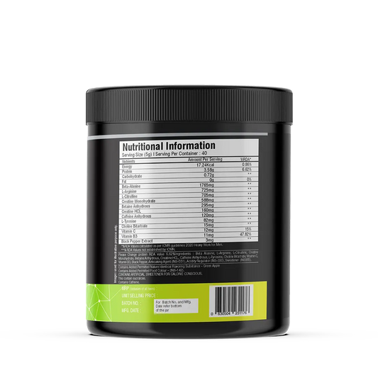 iMuscles Nutrition Instant Charge Pre-Workout supplement jar in Tropical Twist Mojito flavour with mint leaves, lime slices, and splash visuals, designed to boost energy, focus, and muscle pump performance.