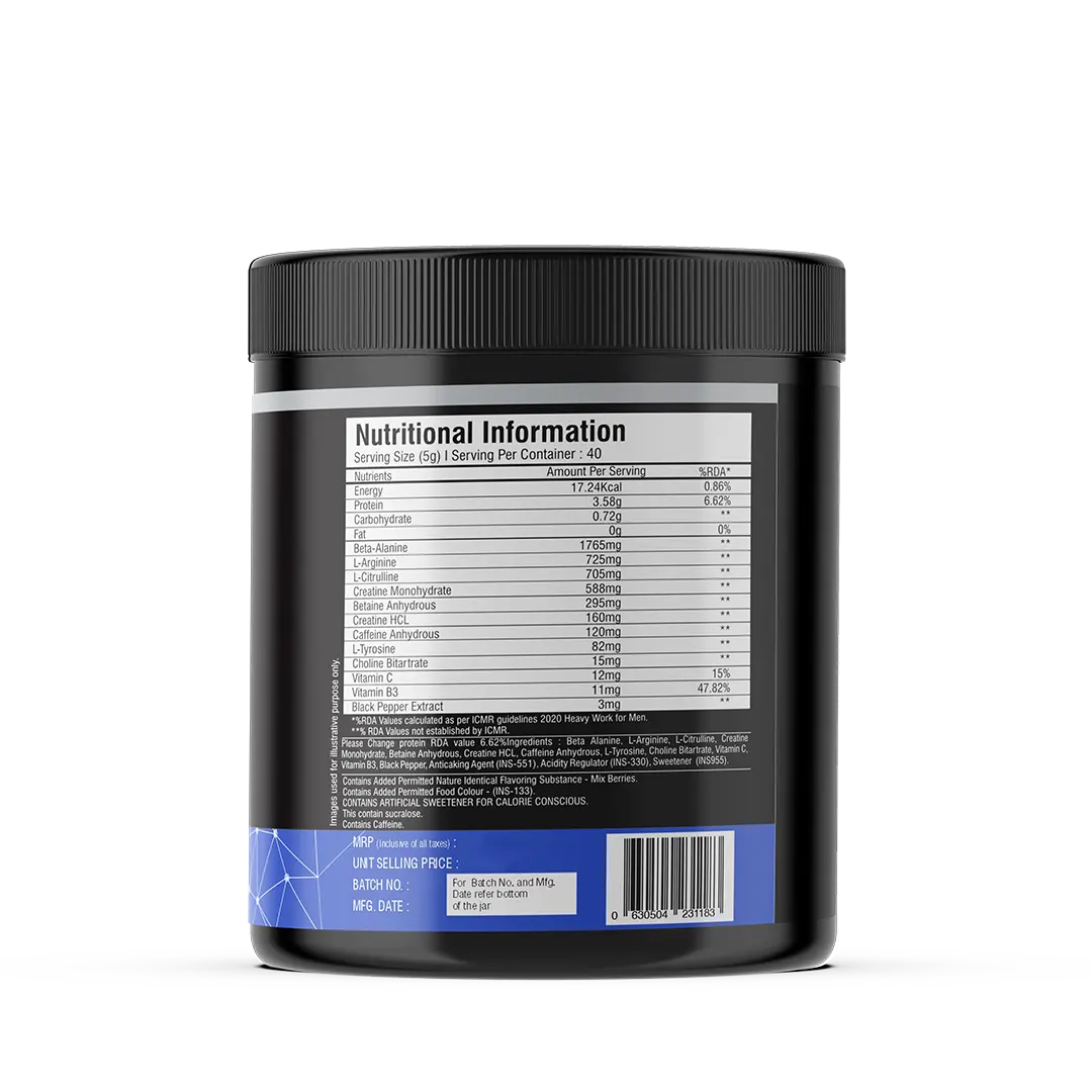 iMuscles Instant Charge pre workout mix berries flavor, energy and endurance supplement for intense workouts