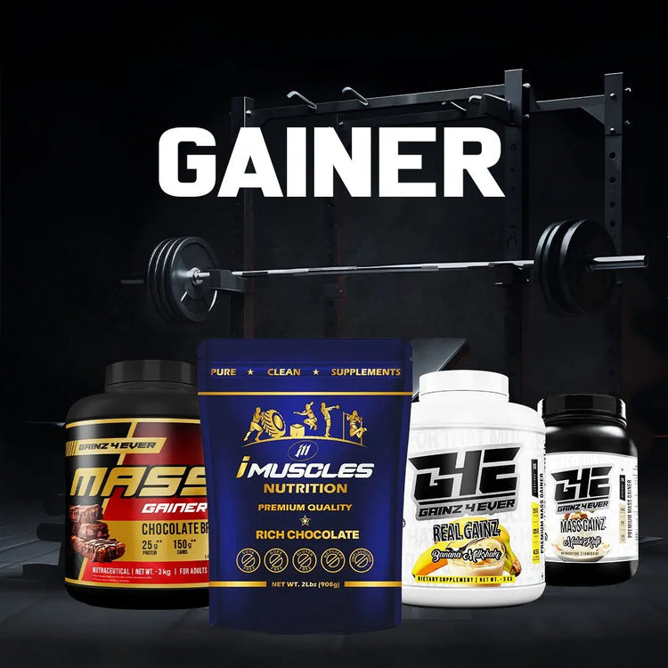 Gainer supplements collection showcasing premium products, ideal for bodybuilding, best gainer supplements India.