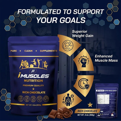 iMuscles Super Mass Gainer quality certifications including ISO GMP HACCP and banned substance free