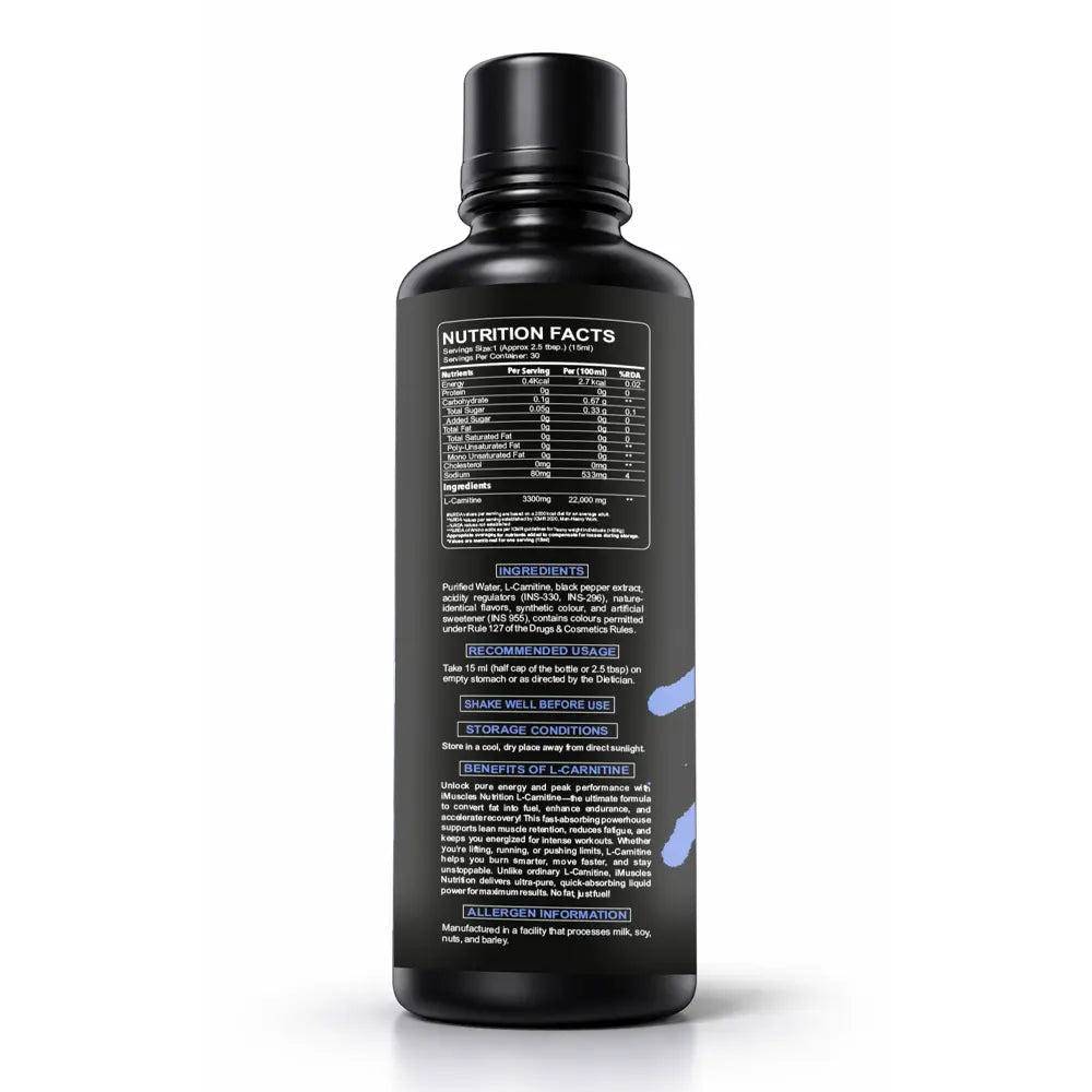 what is l carnitine fumarate iMuscles Nutrition L-Carnitine 3300mg Liquid — Blueberry | Fat Loss Support  | Stimulant Free | 30 Servings