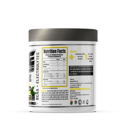 A promotional graphic for GAINZ 4 EVER AMINOZ Refreshing Watermelon Intra & Post Workout Supplement. The white 270g jar features a watermelon illustration and lists key ingredients including L-Leucine, L-Isoleucine, L-Valine, and L-Citrulline. It highlights 5.0g BCAA, 650mg Hydration Matrix, and 50% RDA Vitamin C per serving.