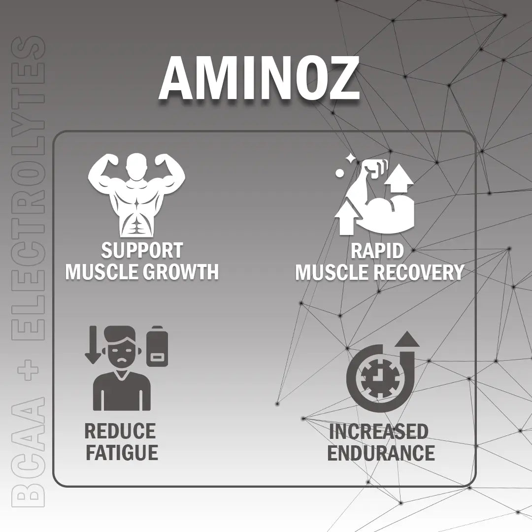 Promotional image for GAINZ 4 EVER AMINOZ Fruit Manhattan flavor. The white 270g supplement jar is positioned in the center, surrounded by vibrant splashes of red and orange liquid, fresh raspberries, blueberries, grapefruit slices, and grapes. The label highlights "BCAA + ELECTROLYTES" and "All Day Hydration & Recovery" with 30 servings per container.