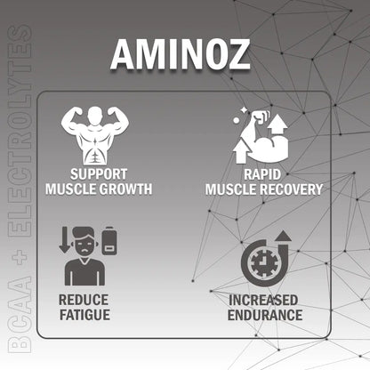 Promotional image for GAINZ 4 EVER AMINOZ Fruit Manhattan flavor. The white 270g supplement jar is positioned in the center, surrounded by vibrant splashes of red and orange liquid, fresh raspberries, blueberries, grapefruit slices, and grapes. The label highlights "BCAA + ELECTROLYTES" and "All Day Hydration & Recovery" with 30 servings per container.