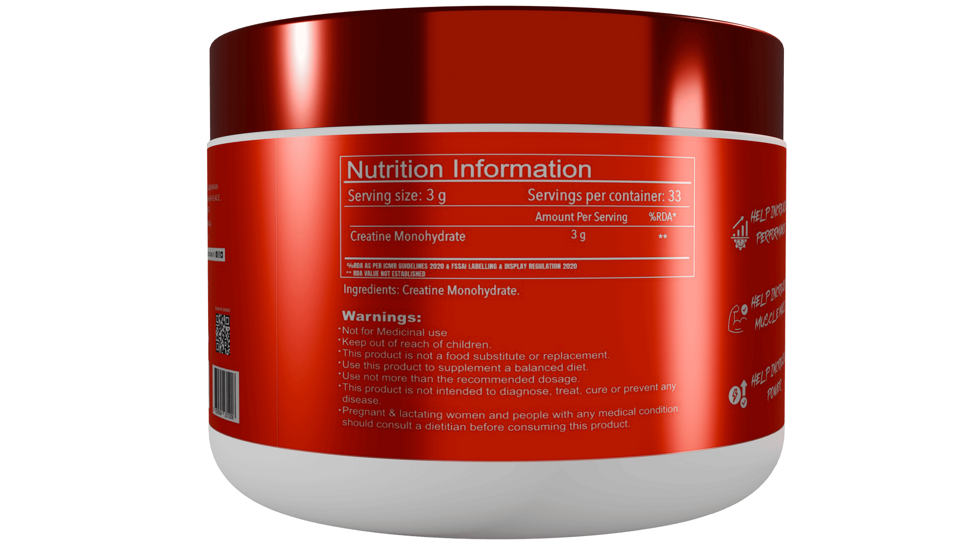 Micronised Creatine Monohydrate tub with nutrition facts for athletes. Buy creatine monohydrate with shaker.