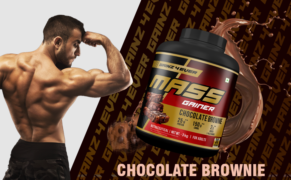 Gainz 4 Ever Mass Gainer — Chocolate Brownie | 25g Protein | 150g Carbs | 30 Servings | 3kg