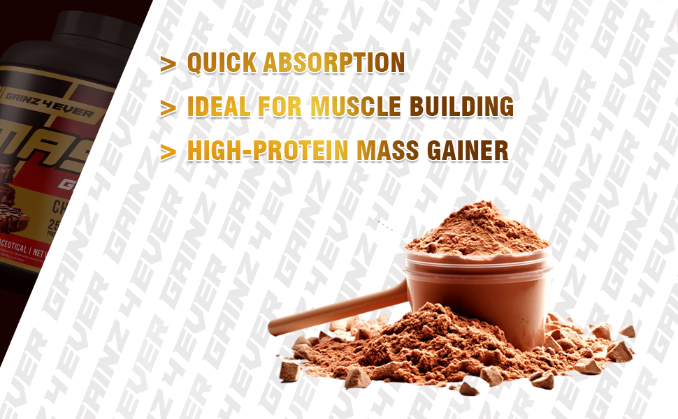 Gainz 4 Ever Mass Gainer — Chocolate Brownie | 25g Protein | 150g Carbs | 30 Servings | 3kg
