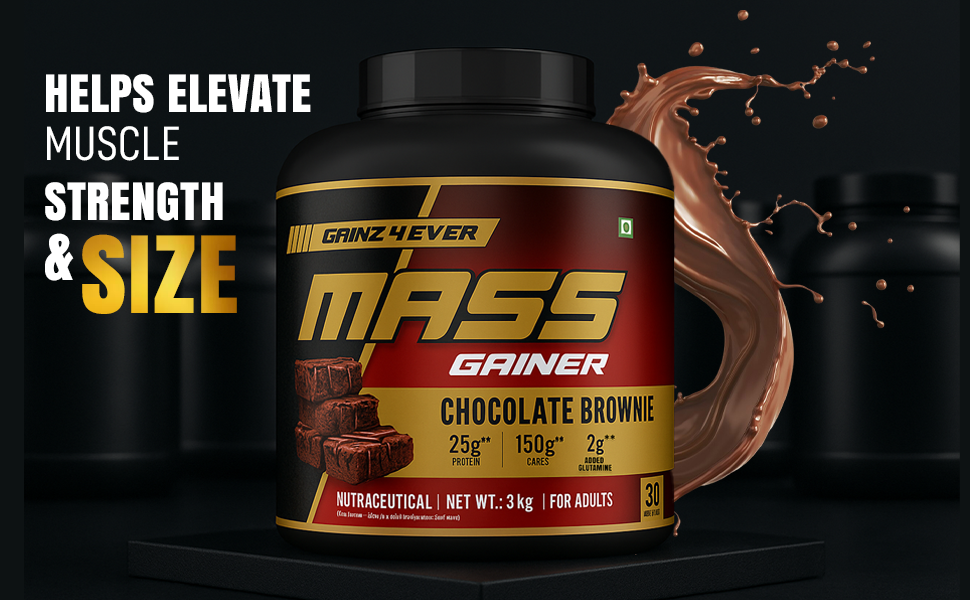 Gainz 4 Ever Mass Gainer — Chocolate Brownie | 25g Protein | 150g Carbs | 30 Servings | 3kg